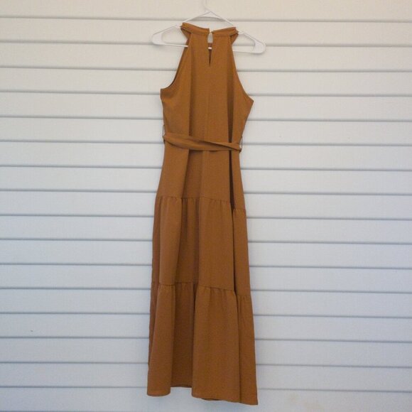 PrettyGarden Rust Brown Tiered Maxi Dress – Size Small Halter Neck NWT - Picture 2 of 5